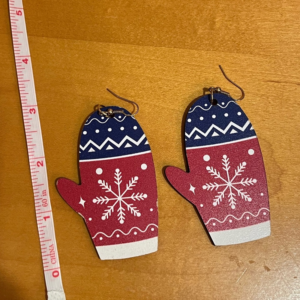 Winter Wooden 3” Mitten Earrings